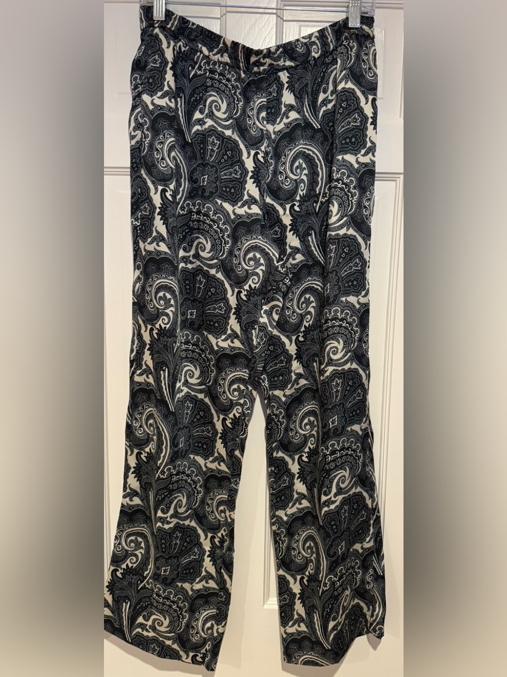 J. Crew Black & White Paisley Wide-Leg Pants